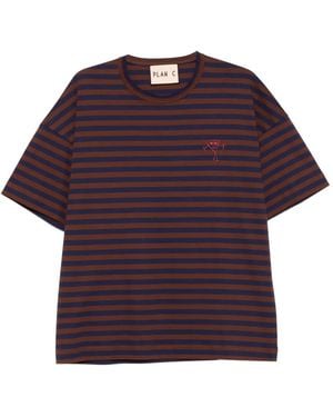 Plan C T-Shirt A Righe Con Ricamo - Viola
