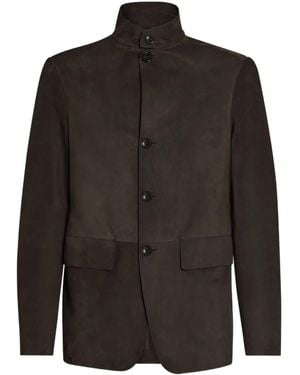 ZEGNA Secondskin Il Buttoned Leather Jacket - Black