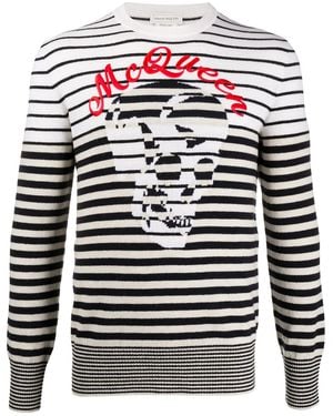 McQueen Skulls And Stripes Crewneck Jumper - White