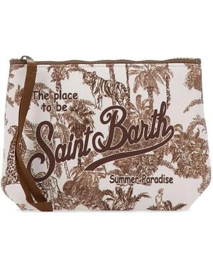 MC2 Saint Barth Aline Jungle-Print Logo Clutch Bag - White