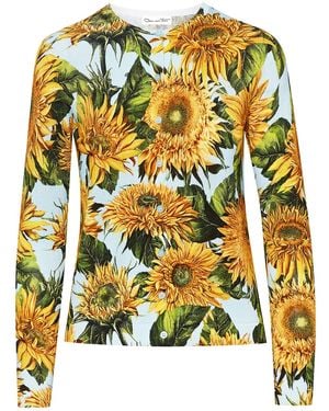 Oscar de la Renta Sunflower-Print Knitted Cardigan - Yellow