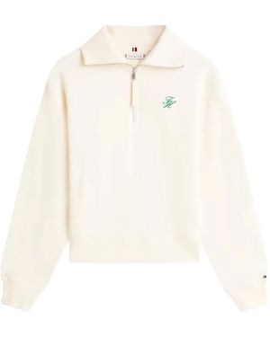 Tommy Hilfiger Sweater Met Halve Rits - Wit