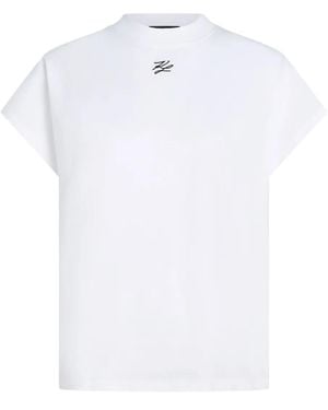 KARL LAGERFELD Autograph-Embroidered Short-Sleeve T-Shirt - White