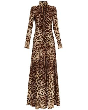 Dolce & Gabbana Leopard-Print Cady Wrap Dress - Natural