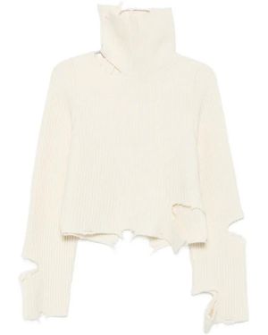 Haikure Distressed-Effect Ribbed-Knit Jumper - White
