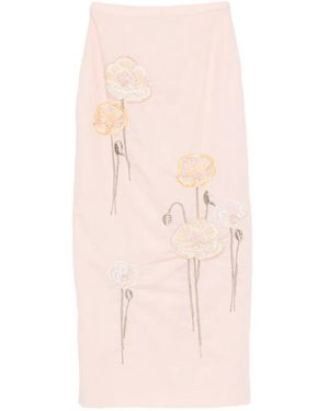 BERNADETTE Norma Embroidered Midi Skirt - Pink