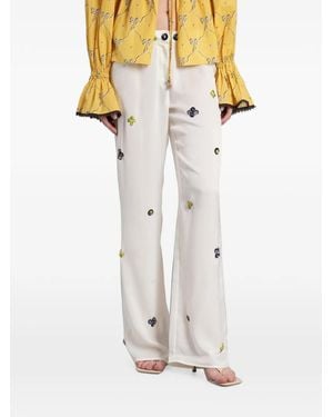 Siedres Button-Embellished Wide-Leg Trousers - White
