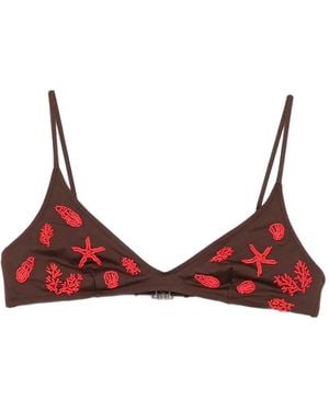 MC2 Saint Barth Paloma Bead-Embellished Triangle Bikini Top - Red