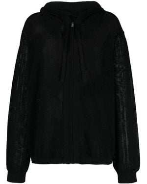 Laneus Plain Crochet-Knit Zip-Up Hoodie - Black