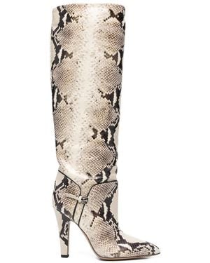 Paris Texas Elsa Buckle Python-Print Boots - White