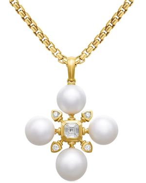 David Yurman 18Kt Renaissance Pearl And Diamond Pendant (37.5Mm) - Metallic