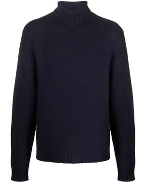Palm Angels Logo-Knit Roll-Neck Jumper - Blue