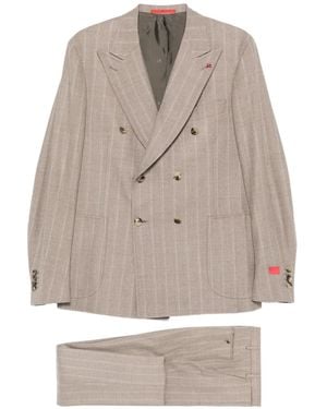 Isaia ピンストライプ ダブルスーツ - グレー