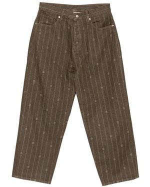 Drole de Monsieur Monogram Baggy Logo-Print Pinstriped Jeans - Grey