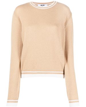 MSGM Logo-Embroidered Round-Neck Jumper - Natural