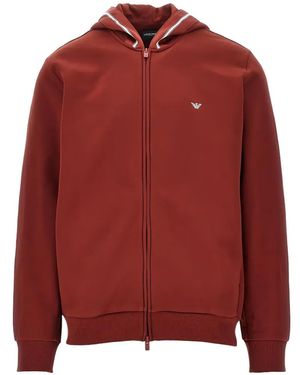 EA7 Zip-Up Logo-Patch Hoodie - Red