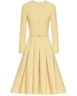 Oscar de la Renta Pleated Belted Dress - Yellow