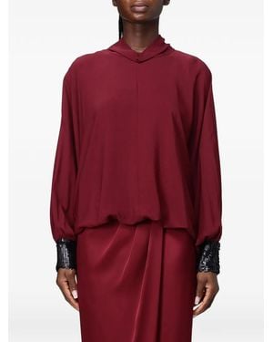 Hanita Sequin-Cuff High-Neck Top - Red