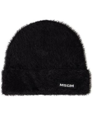 MSGM Bonnet En Mohair À Logo - Noir