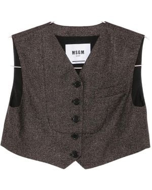 MSGM Cropped Button-Up Waistcoat - Black