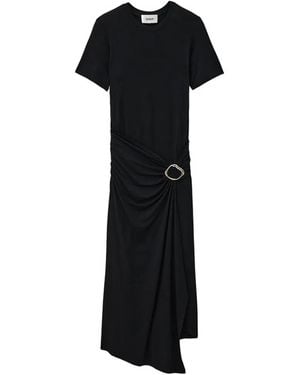 Ba&sh Galtea Buckled Draped Midi Dress - Black