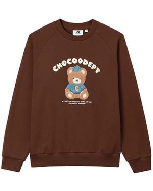 Chocoolate Bear-Patch Long-Sleeve Sweatshirt - Brown