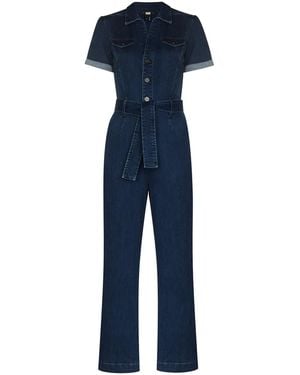 PAIGE Anessa Short-Sleeve Denim Jumpsuit - Blue