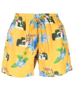 Rhude Badeshorts Mit Grafischem Print - Gelb