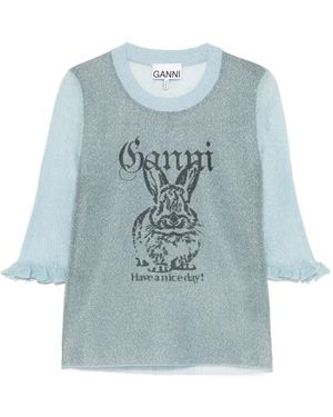 Ganni Lurex Knit Bunny Top - Blue