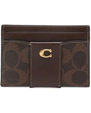 COACH Signature Canvas Card Holder - Brown