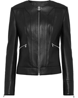 Philipp Plein Zip-Front Leather Biker Jacket - Black