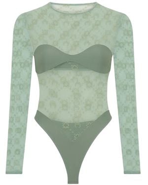 Marine Serre Body con monograma de manga larga - Verde