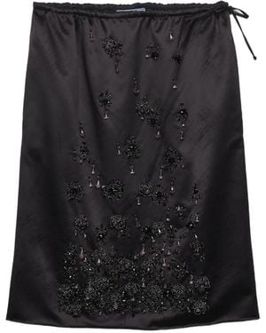 Prada Satin Skirt With Embroidery - Black