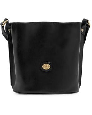The Bridge Story Donna Logo-Plaque Leather Bucket Bag - Black