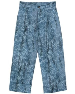 Pierre Louis Mascia Floral-Print Pleated Trousers - Blue