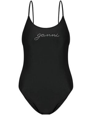 Ganni One-Piece Swimsuit With Logo - Black