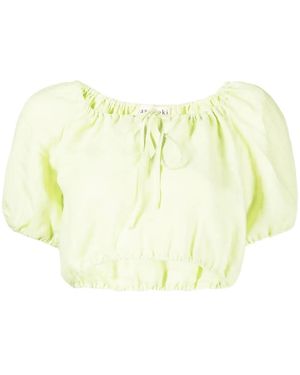 Casa Raki Short-Sleeve Linen Crop Top - Yellow