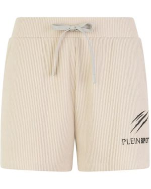 Philipp Plein Ribbed Lettering Shorts - Natural