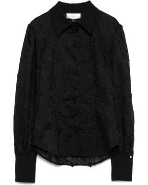 Nissa Floral-Embroidered Shirt - Black
