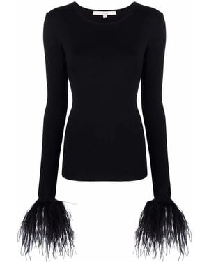 MANURI Elektra Feather-Trim Stretch Blouse - Black