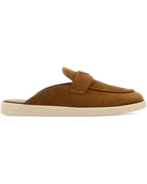 Prada Triangle-Logo Suede Mules - Brown