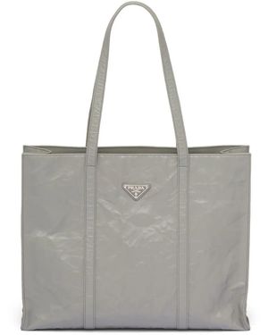 Prada Large Leather Tote Bag - Gray