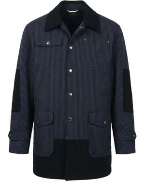 Valentino Garavani Pinstripe-Pattern Panelled Coat - Blue