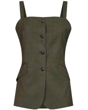 Max Mara Glen Checked Wool Top - Green