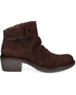 Fly London Ruched Suede Ankle Boots - Brown