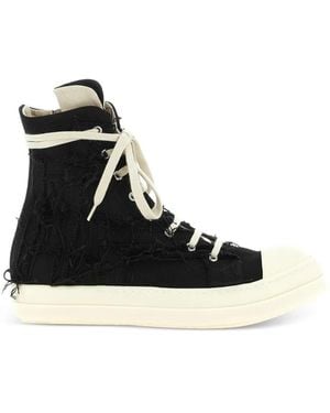 Rick Owens Sneaks Frayed Lace-Up High-Top Trainers - Black