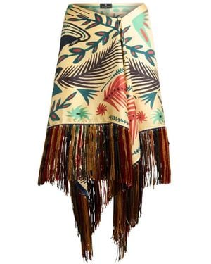 Etro X Tabby Booth Silk Cover-Up Pareo With Fringing And Placed Print - Natural