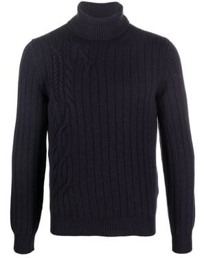 Corneliani Roll-Neck Cable-Knit Jumper - Blue