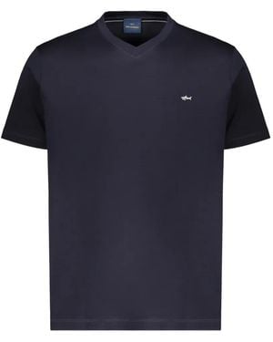 Paul & Shark Embroidered-Logo V-Neck T-Shirt - Blue