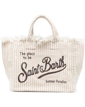 MC2 Saint Barth Vanity Striped Fringed Tote Bag - White